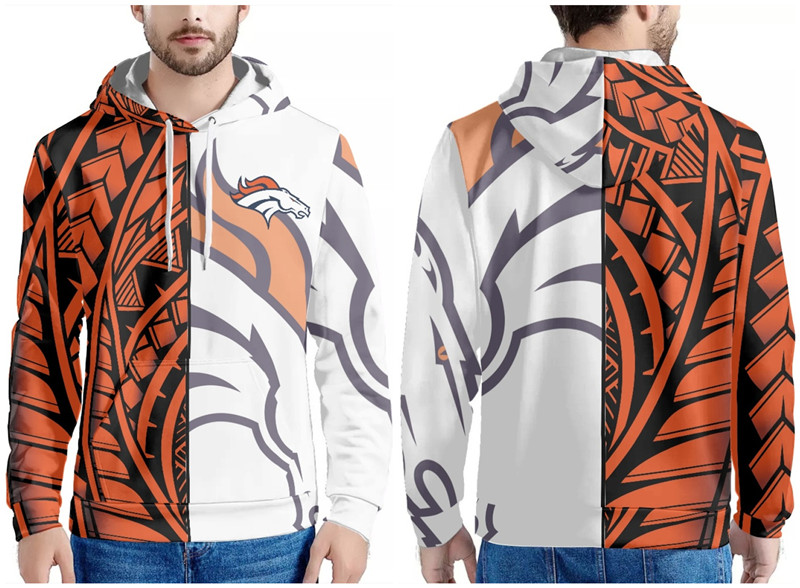 Men's Denver Broncos Black/Orange/White Pullover Hoodie - Click Image to Close